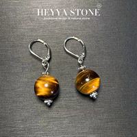 HEYYA STONE 12MM Natural Tiger Eye Hoop Earrings 925 Sterling Silver Simple Classic Round Circle Gemstone Jewelry