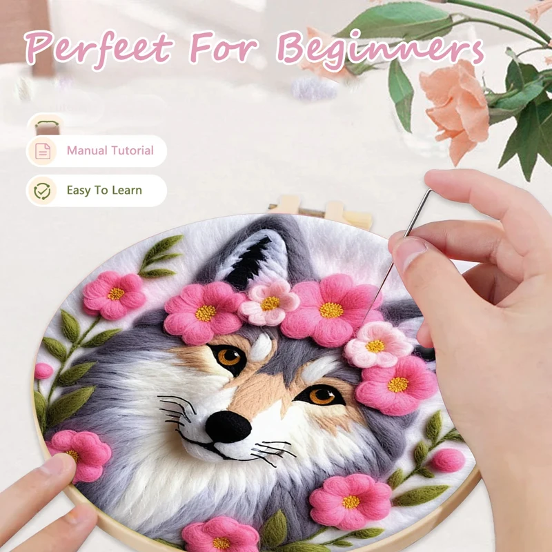 GATYZTORY DIY Wool Painting Kit with Felting Needles Animal Semi-finished Handmade Beginners Needlework Starter Sewing Craft Hom