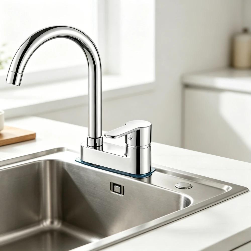 Deck Mounted Bathroom Tap Bright Chrome Integrated Mixer Valve Adjustable Temperature Practical Fixture for Home Basin Washing