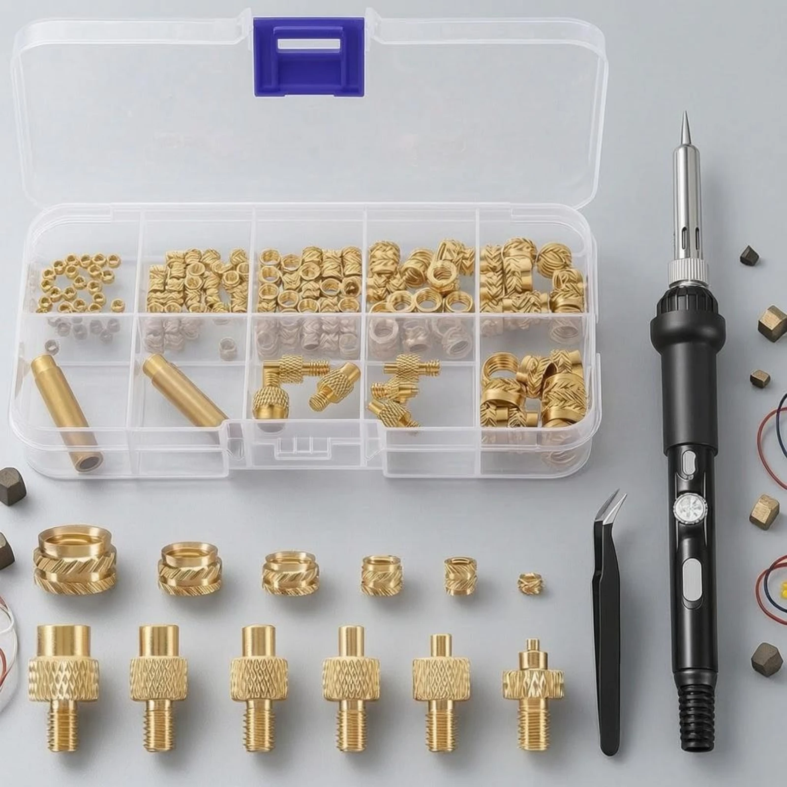 Hot-Melt Insert Nut Soldering Kit Interchangeable Heads Insert Nut Soldering Iron Brass Threaded Inserts
