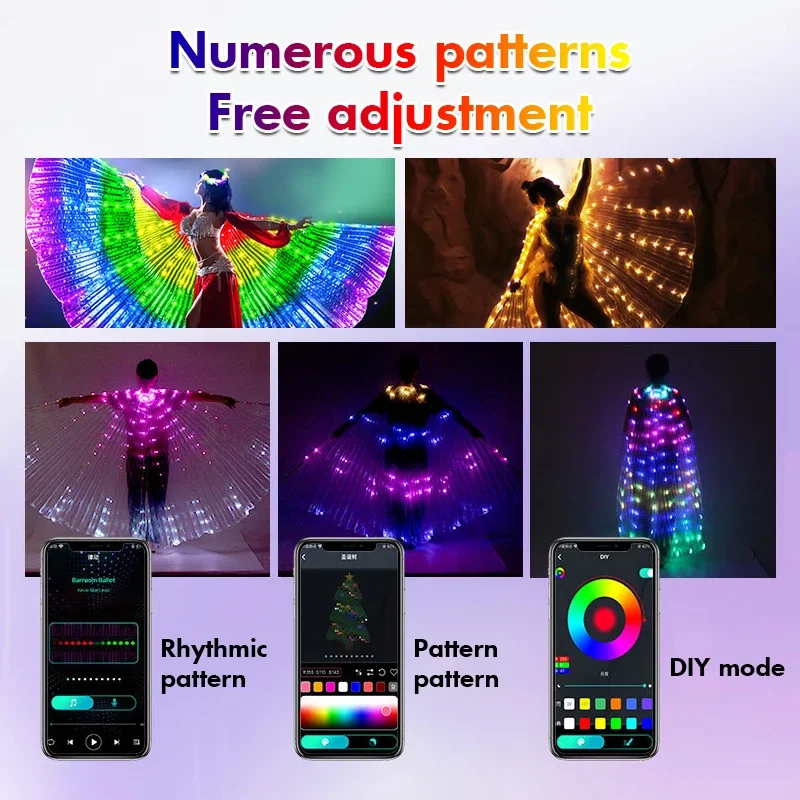 Belly Dance RGB IC LED Wings With Smart Remote Control DIY Colorful Fluorescent Butterfly Costumes Halloween Dress Up For Adults