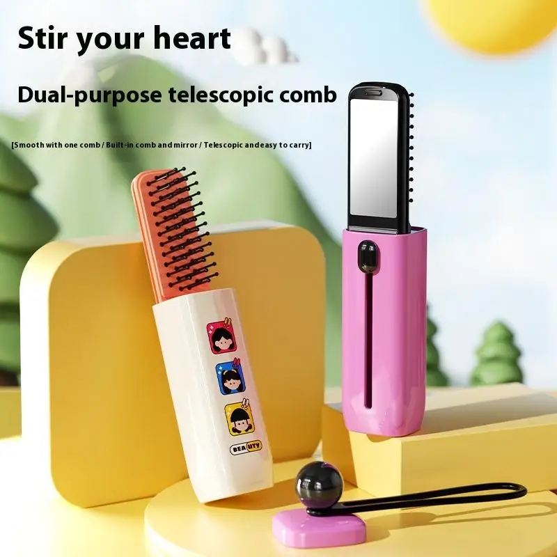 Mini peine retráctil de bolsillo con espejo, cepillo de masaje portátil para salón, viajes, herramientas de estilismo de maquillaje al aire libre, 1 Uds.