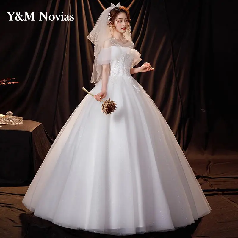 Izoy-Vestido De novia De media manga con cuello redondo, traje De princesa De ilusión, talla personalizada, 2023