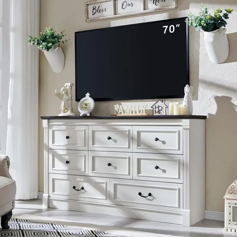 Aitjunz Farmhouse Drawers Dresser for Bedroom, Wide Large Dressers & Chests of Drawers w/Roman Column,Storage Dressers Organizer