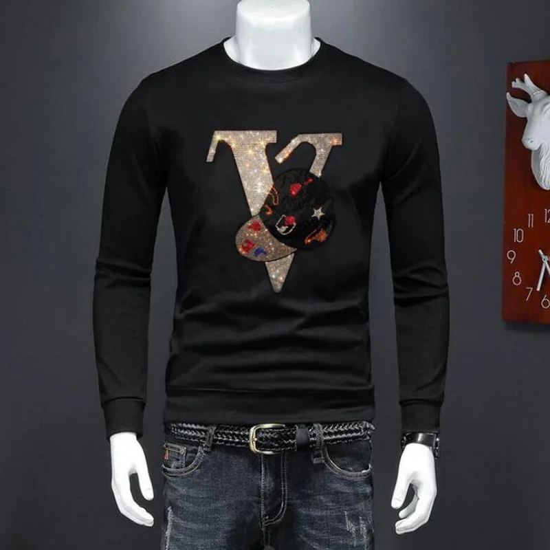 S-4XL Designer  Casual Rhinestone Hoodie Sweatshirt 2025  Men  HipPop Men's Pullover Hot Sale