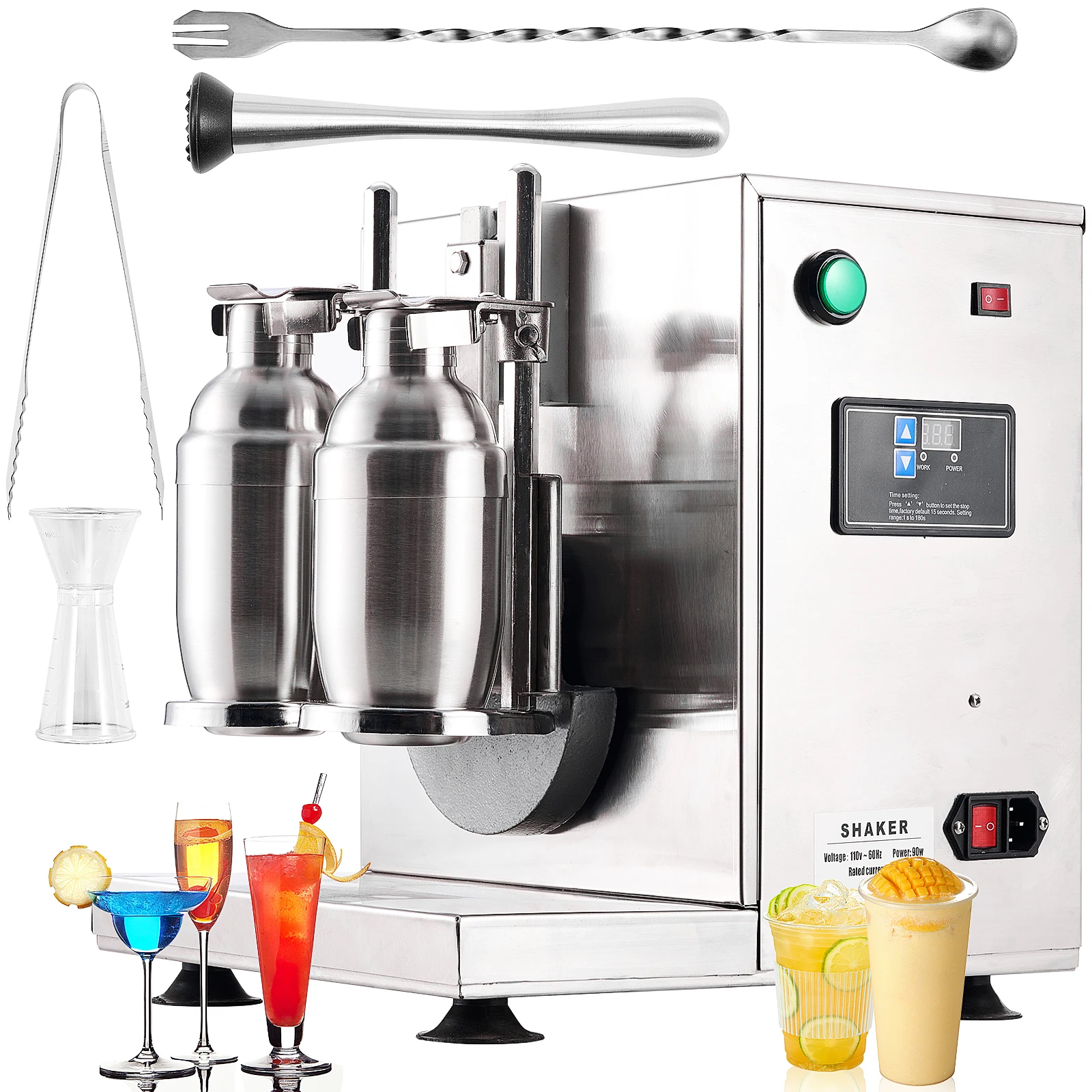 Automatic Milk Tea Shaking Machine, Electric Double Frame Milk Tea and Cocktail Shaker, 400r/min, Stainless Steel & Double Cups