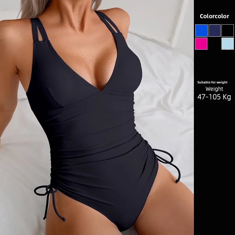 Original Sexy V-Neck One-Piece Swimsuit, Women's Circle Lace-Up Plus Size Swimsuit
