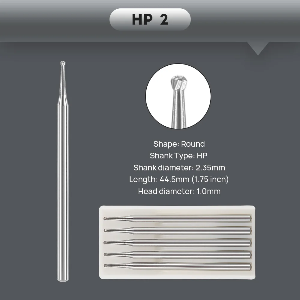 1Box JOY DENTAL Carbide Bur Drill Round Type HP2/3/4/8 Fit for Straight Handpiece or Micro Motor Handpiece