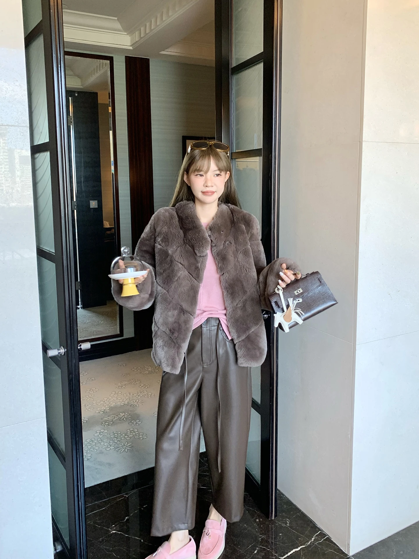 

Ultra Soft Leather Pants Wide Leg Belted Korean Sle Commute Zipper PU Fabric No Ironing Required for Young Women 8-24