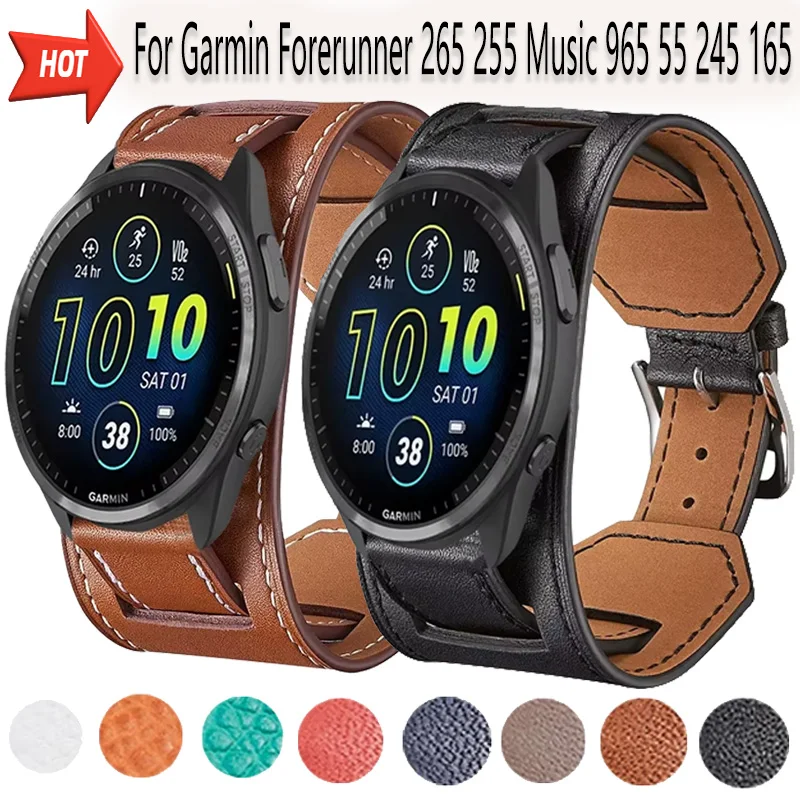 20/22mm Leather Strap for Garmin Forerunner 265 255 Music 965 55 245 165 Bracelet Garmin Vivoactive 5 4/Vivomove Trend correa
