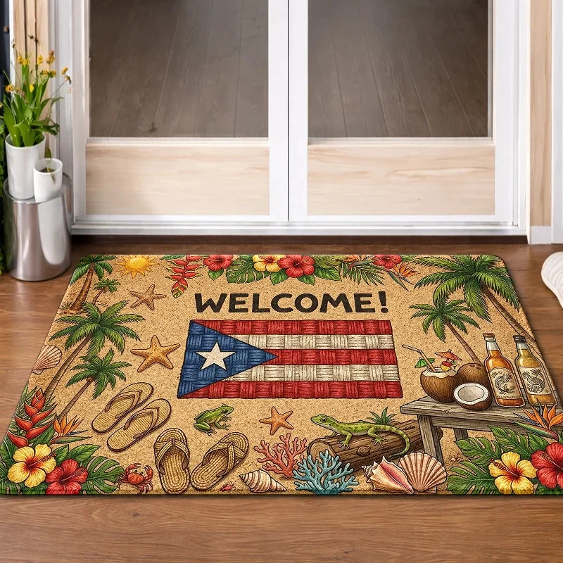 [Puerto Rico Flag Rug]  Puerto Rico Flag Rug Suitable for Bedroom, Living Room, Kitchen, Bathroom, Balcony - Non-Slip Rubber B