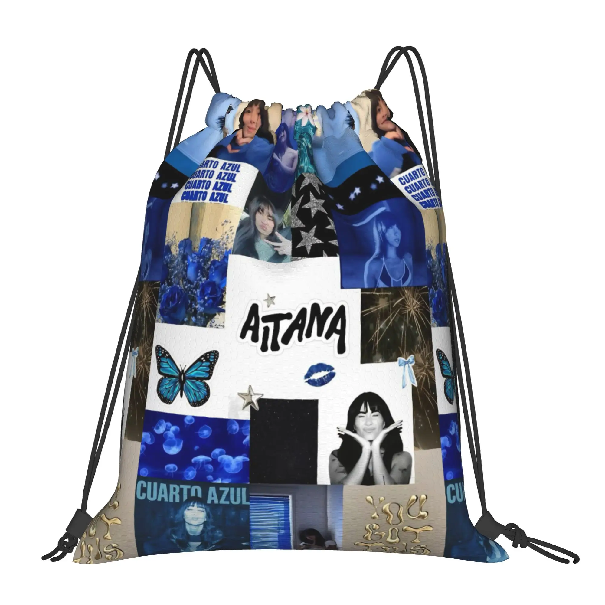 

Aitanas Cuarto Azul Album Drawstring Backpack Sports Gym Sackpack Water Resistant String Bag for Cycling