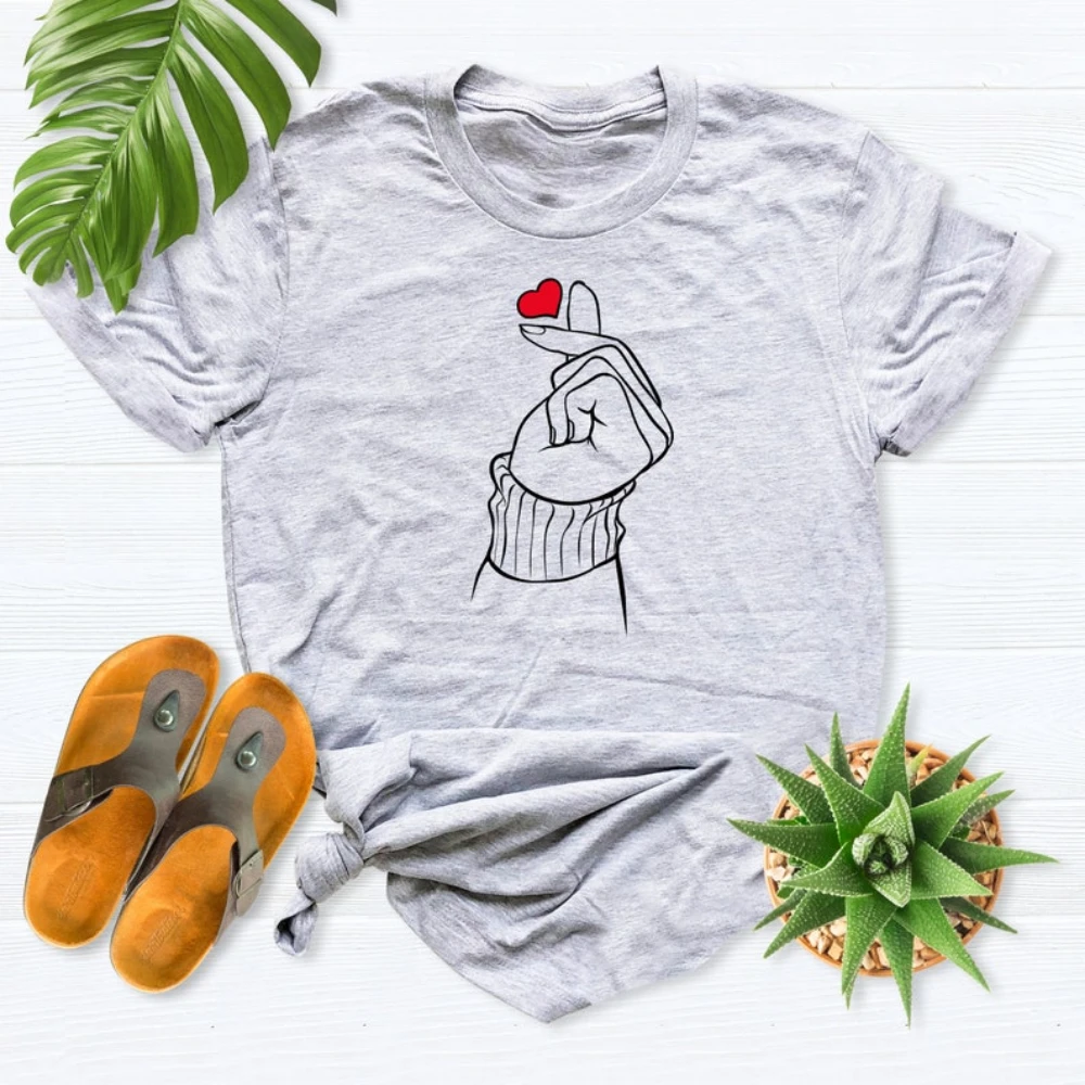

Korean T-Shirt Korea Finger Tee Korean Lover Gift Korean Finger Heart Tops Music Lover Gift High Quality Cotton Tops