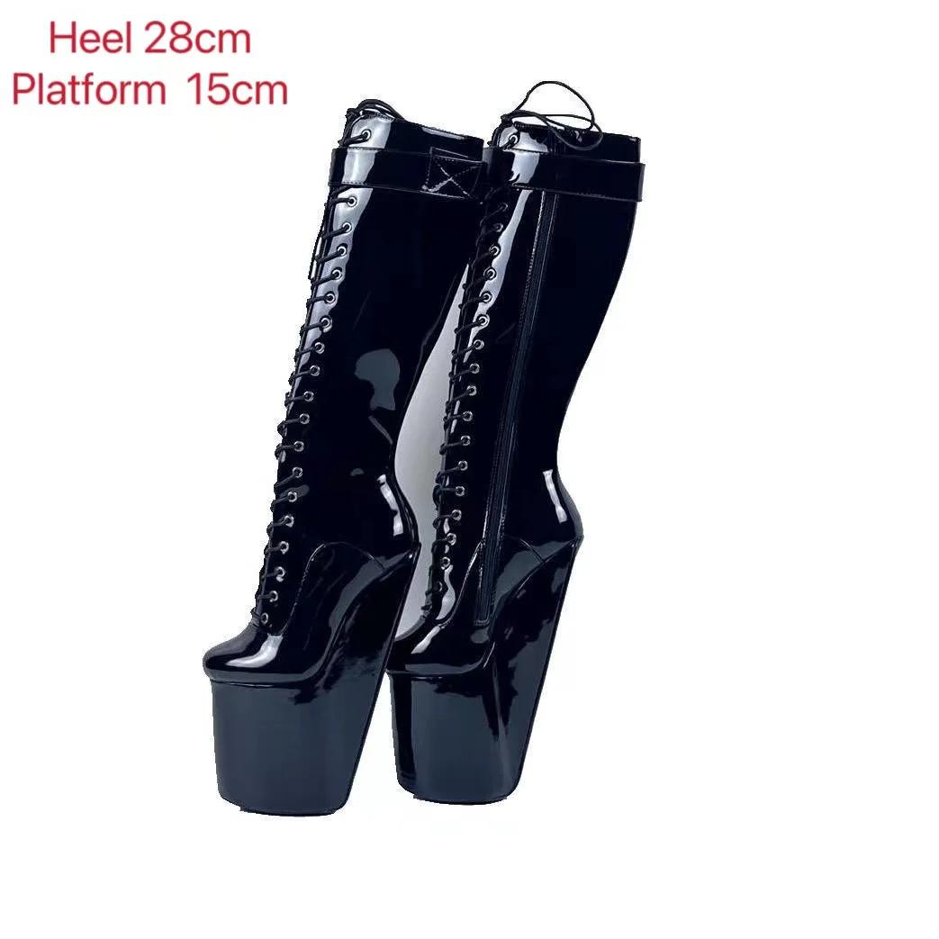 SeekMate 28. Fancy Donkey Feet Heel Less PU Knee Boots COSPLAY Large Knight Fashion Shoes