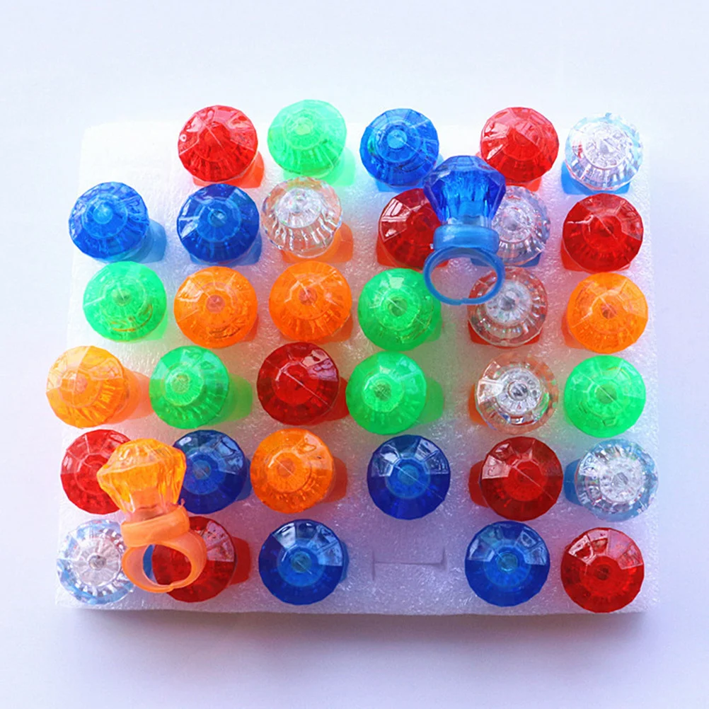 20pcs LED Ring Flashing Diamond Shape Finger Lights Flashing Ornaments for Party Decor Mixed Color diamond flashing rings