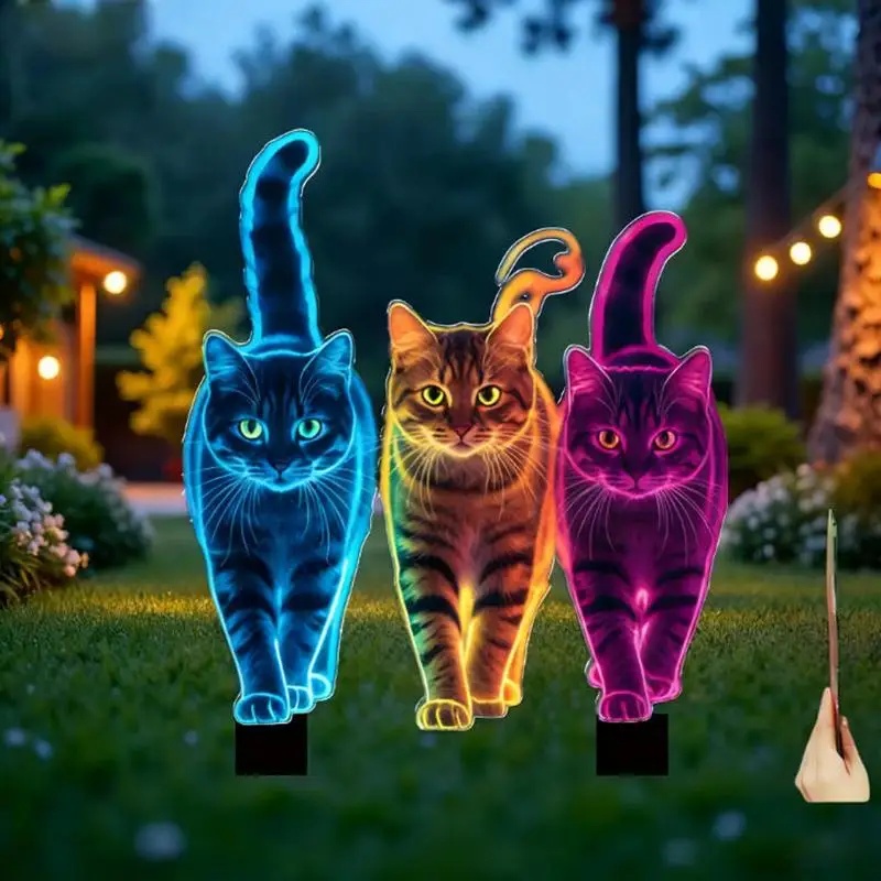 Estaca de jardim com formato de gato em cores neon 2D, decoração para jardim e canteiro de flores, decoração de jardim com animais, ornamentos para gramado, ótimo presente para amigos [branco]