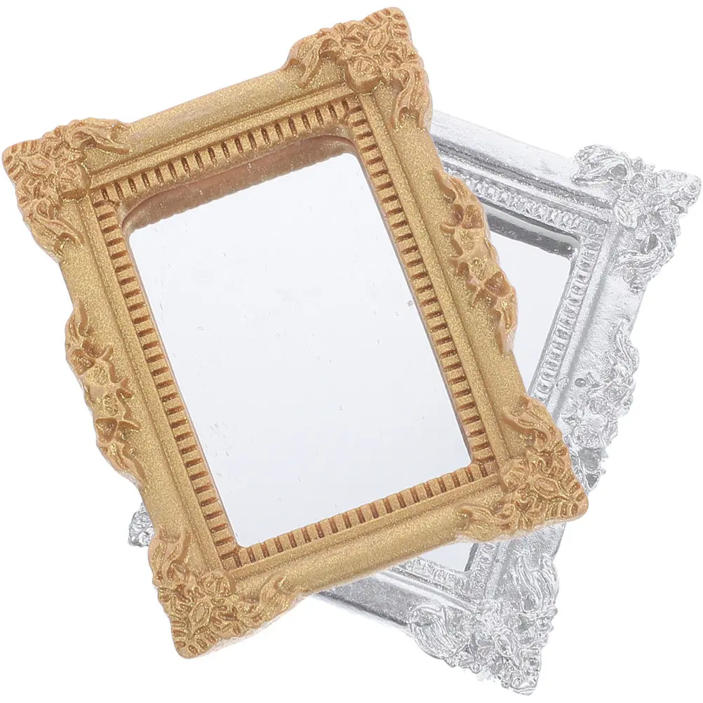 

2Pcs Miniature Mirrors European Style Resin Mini Mirrors for Mini House Room Decoration Accessories Mirror