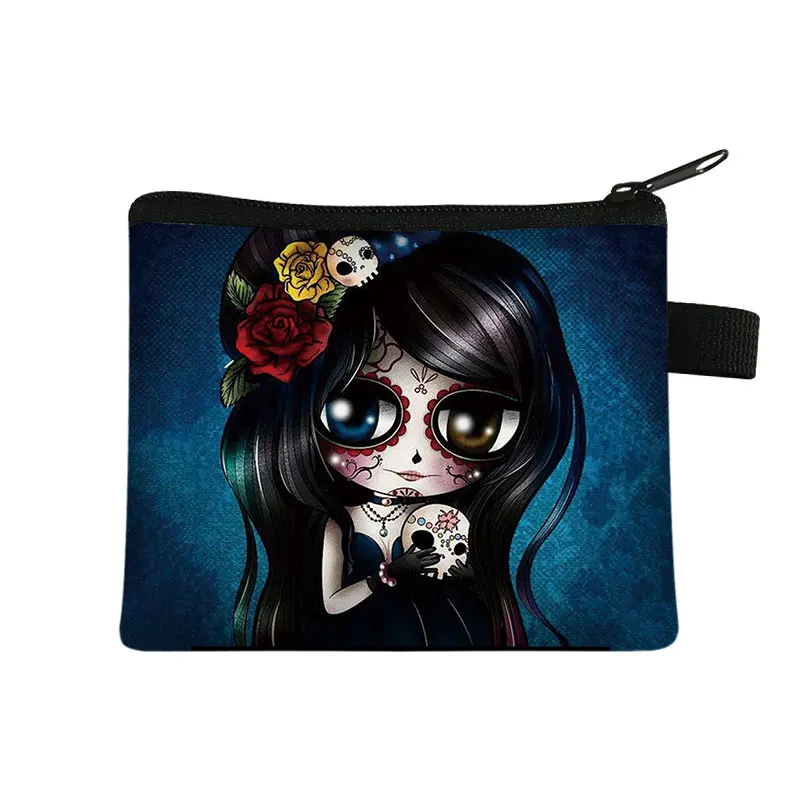 Gothic Girs Portable Coin Wallet Storage Bag Girls Skull Print Coin Purse Cartoon Key Pouch Bags Girls Mini Wallet Coin Bag