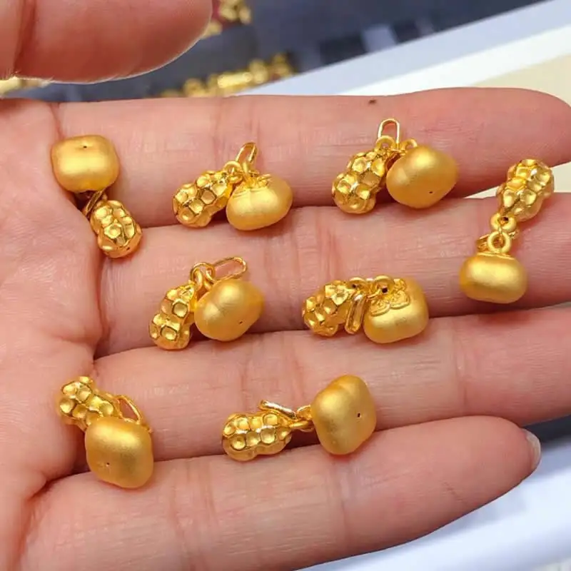 Real 999 24K Yellow Gold Pendant Women Peanut Persimmon Necklace Pendant 1PCS