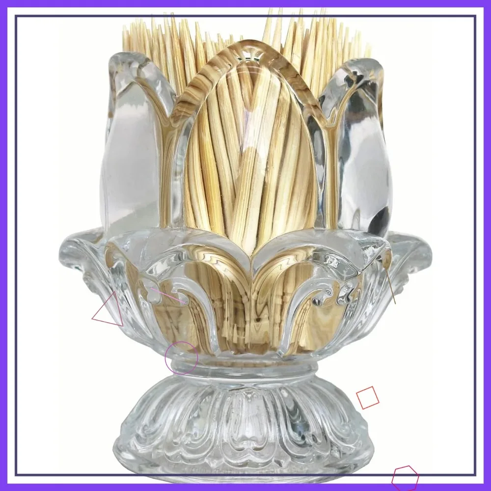 

Crystal Glass Toothpick Holder with 450 Bamboo Toothpicks, Decorative Dispenser