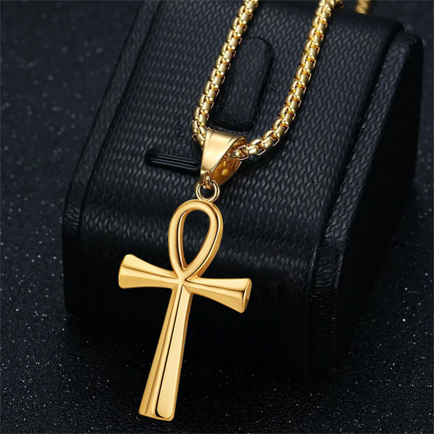 Egyptian Ankh Cross Charm Pendant Dropshipping Gold Color Stainless Steel Amulet Necklace for Men Ancient Egypt Jewelry Gift