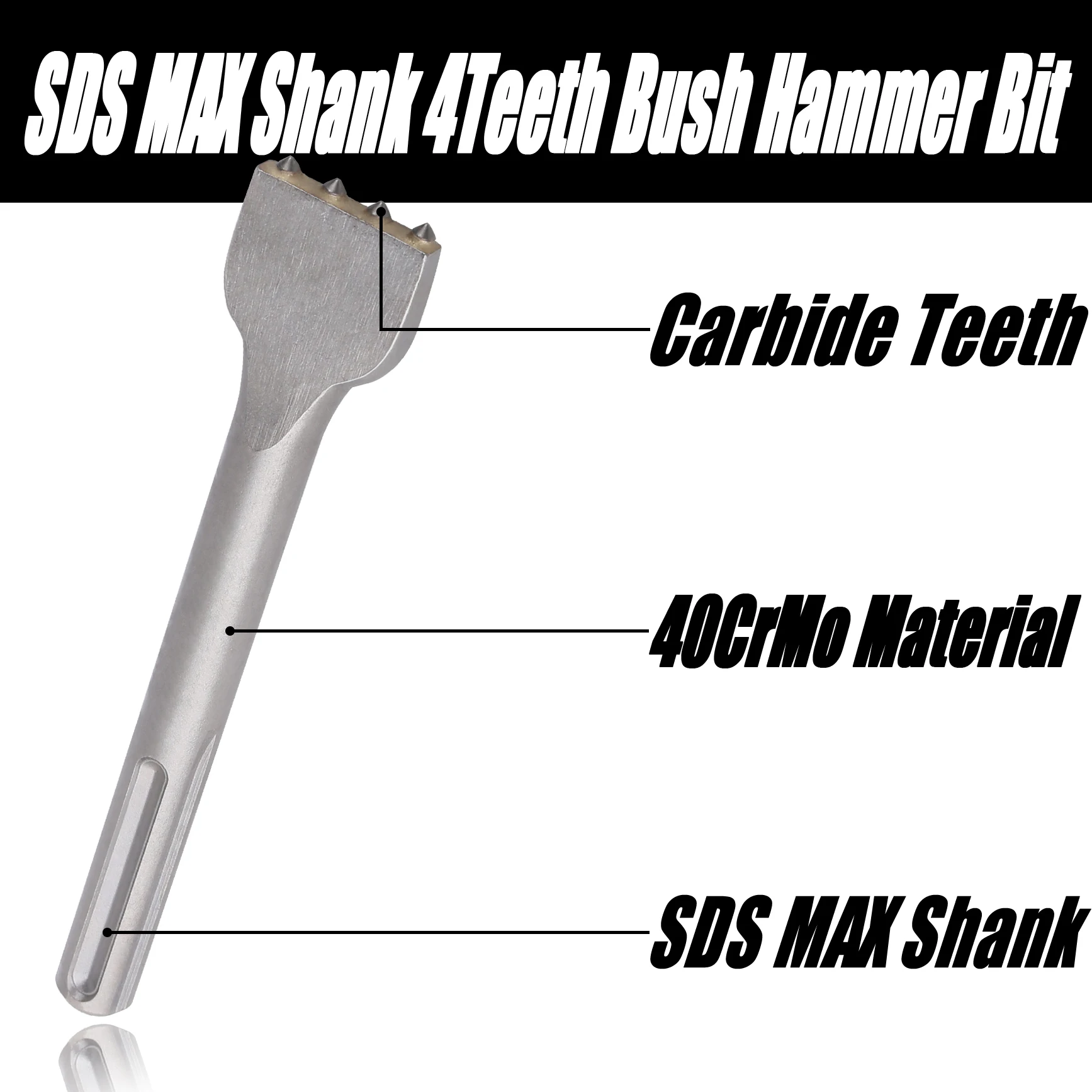 Vearter sds max shank martelo elétrico 4 dentes carboneto de tungstênio derrubado liga cinzel bucha bit para ferramentas de alvenaria de granito