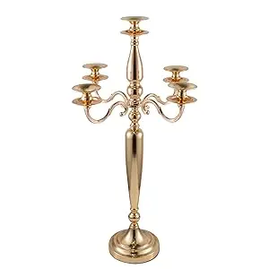 Table Centerpieces Gold Metal Candlestick Holder for Wedding Decorative(28 Inch Tall) 4Pcs 5 Arm Candelabra Candle Holder for