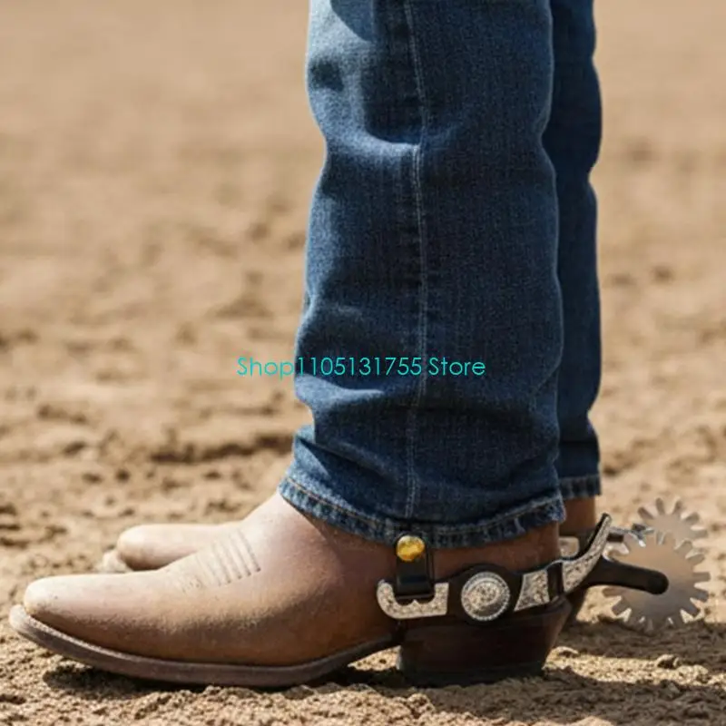 K0EF معدن الفولاذ الحصان حفز قبعات رعاة البقر الغربية حفز رجل الحبال حفز مع والعتاد التمهيد الديكور ركوب الخيل الملحقات