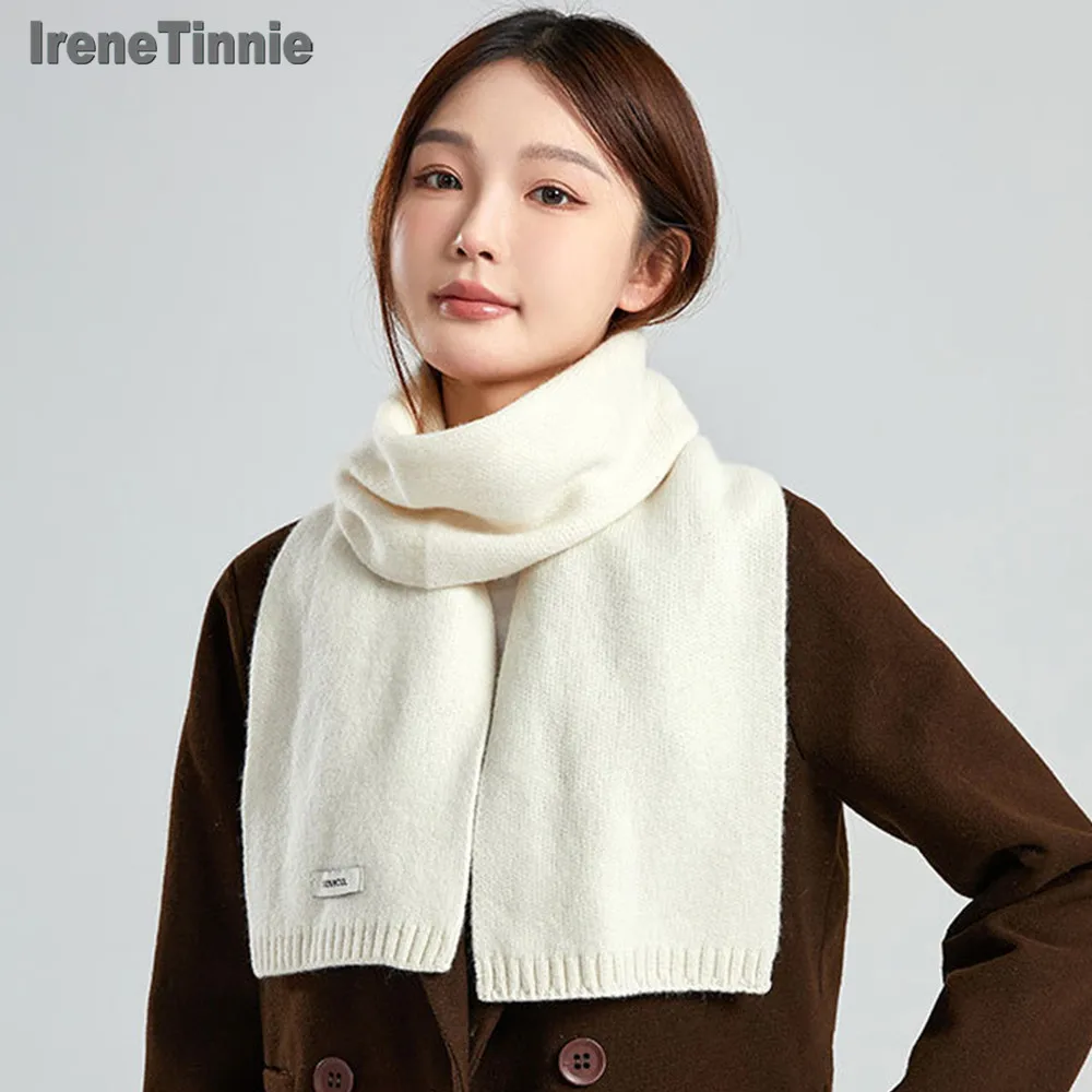 IRENE TINNIE Luxury 100% Wool Scarf For Women Man Solid Plain Real Wool Scarves Winter Female Fashion Warm Neck Scarf Shawl 2024