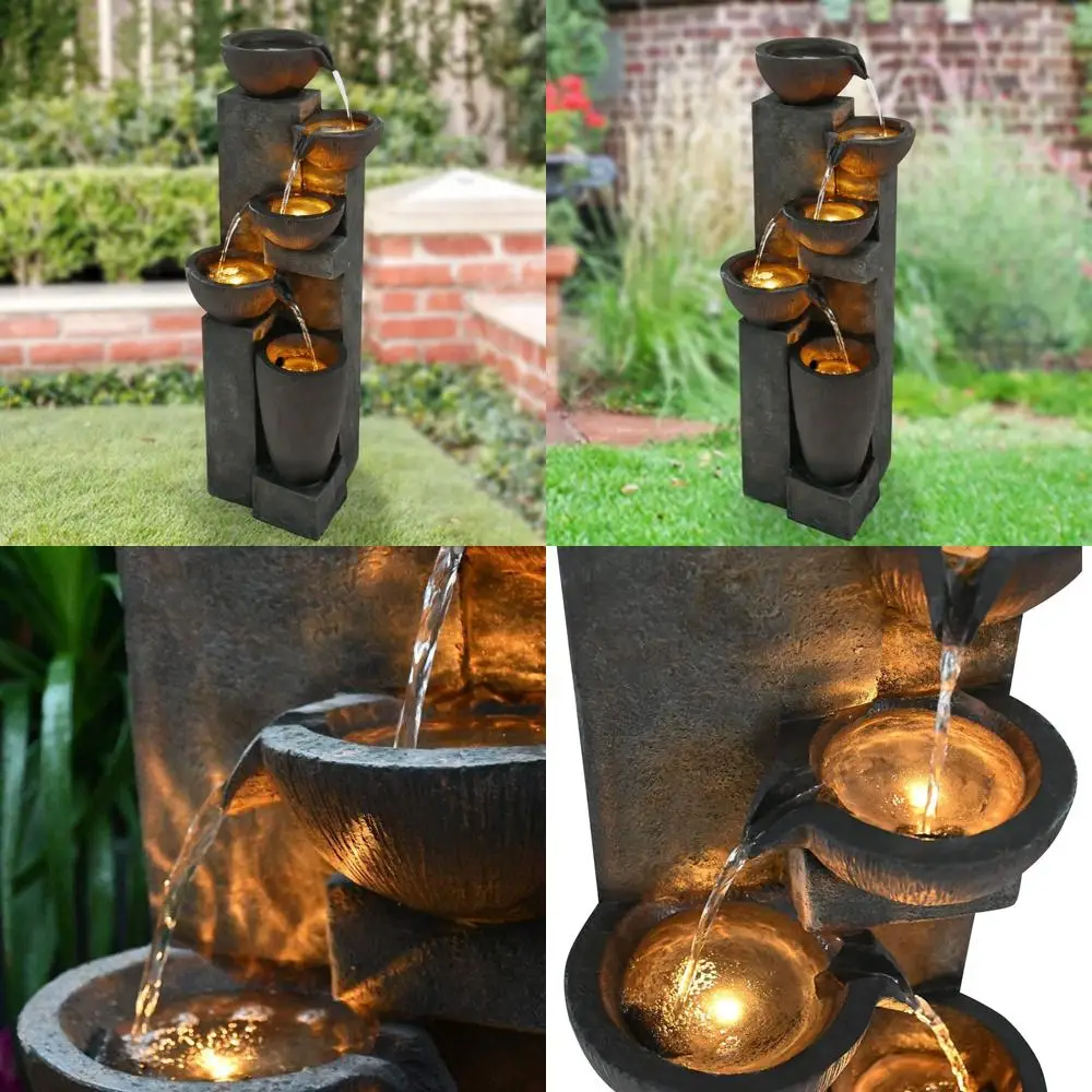 

40-Inch LED-Illuminated 5-Tier Polyresin Rock Water Fountain for Indoor and Outdoor Use