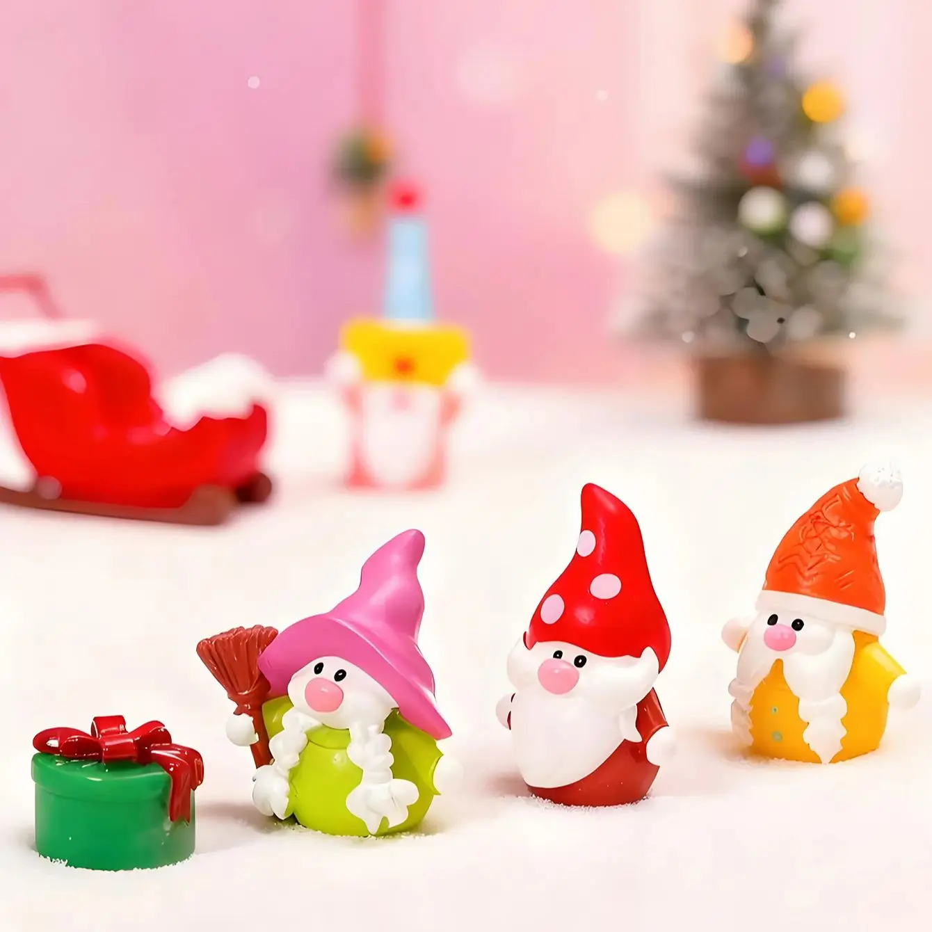 Juego de Mini figuritas de gnomos de resina, adornos navideños para decoración de árbol de Navidad, regalo de vacaciones de jardín de hadas DIY, 8 Uds.