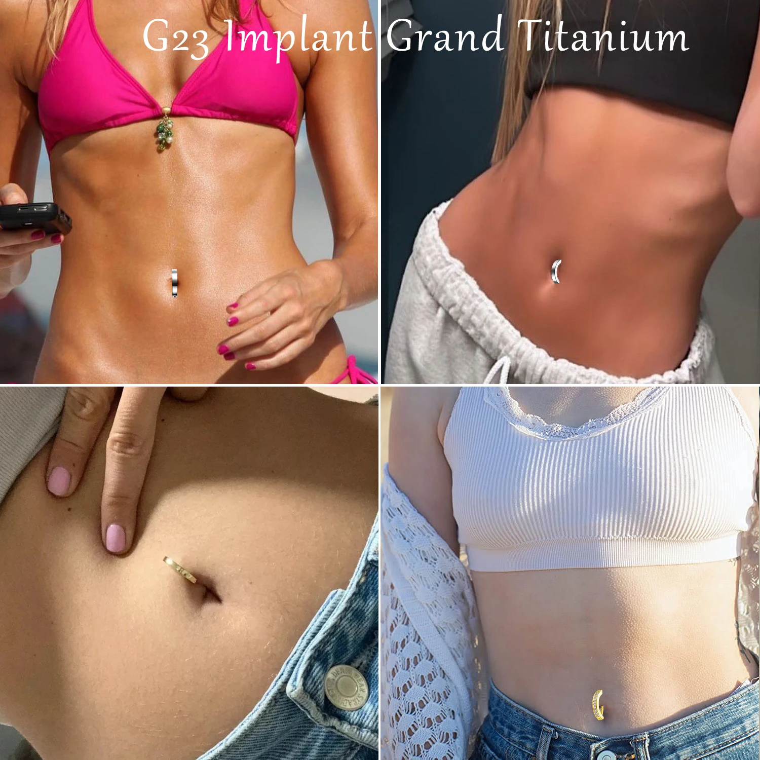 14G G23 Titanium Clicker Belly Button Ring, 10/12mm Reverse Curved Hoop Navel Barbell Body Piercing Jewelry
