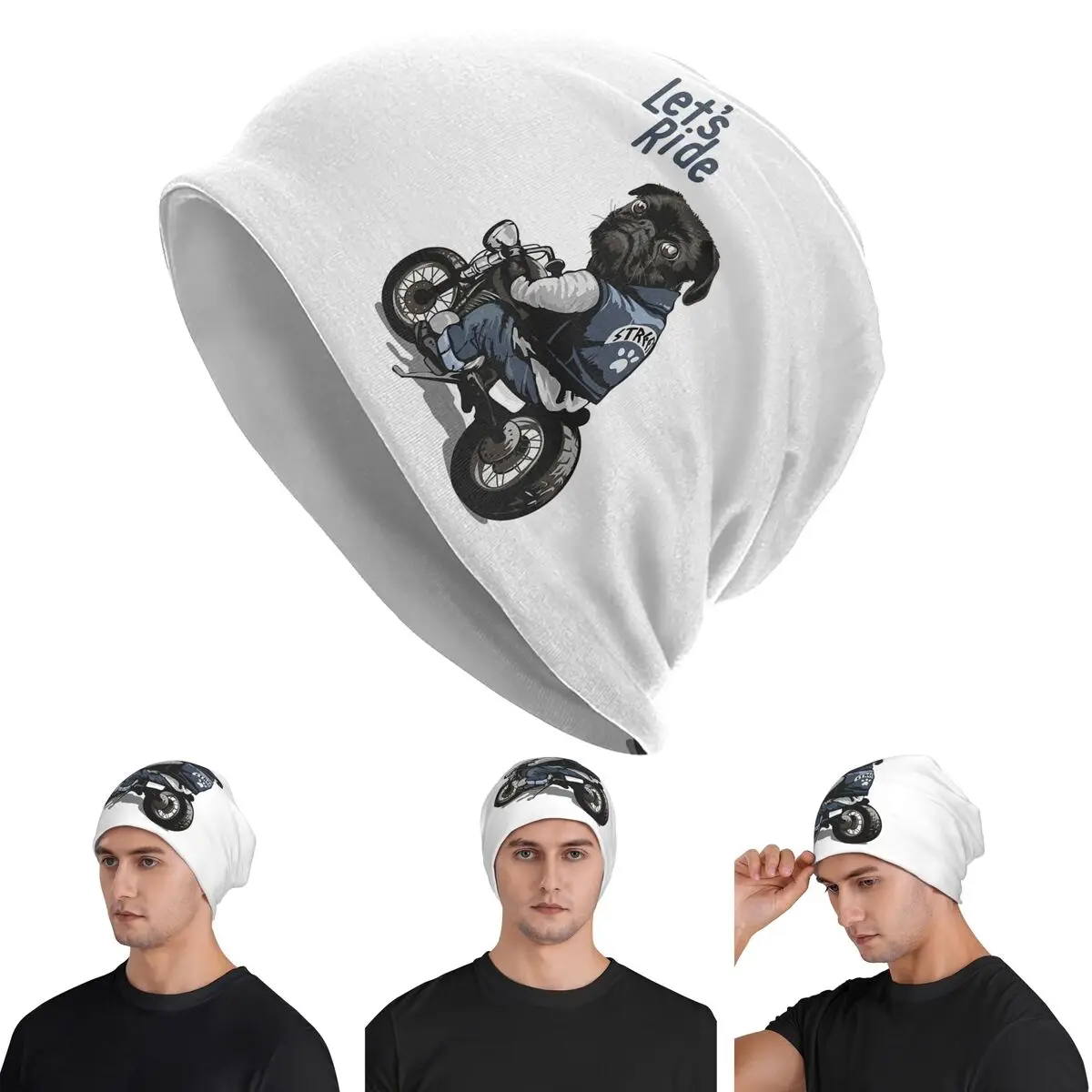 

Let's Ride Мотоцикл Большой велосипед Черный Мопс Черепа Шапки Шапки Теплые осенне-зимние уличные шапки Вязаные шапки для взрослых