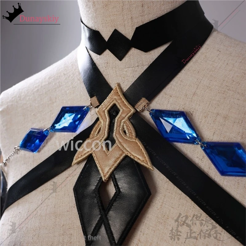 Anime Game Genshin Impact Cosplay Skirk Costume Sexy Halterneck Skirt With Irregular Trailing Violet-blue Lolita Wigs Customized