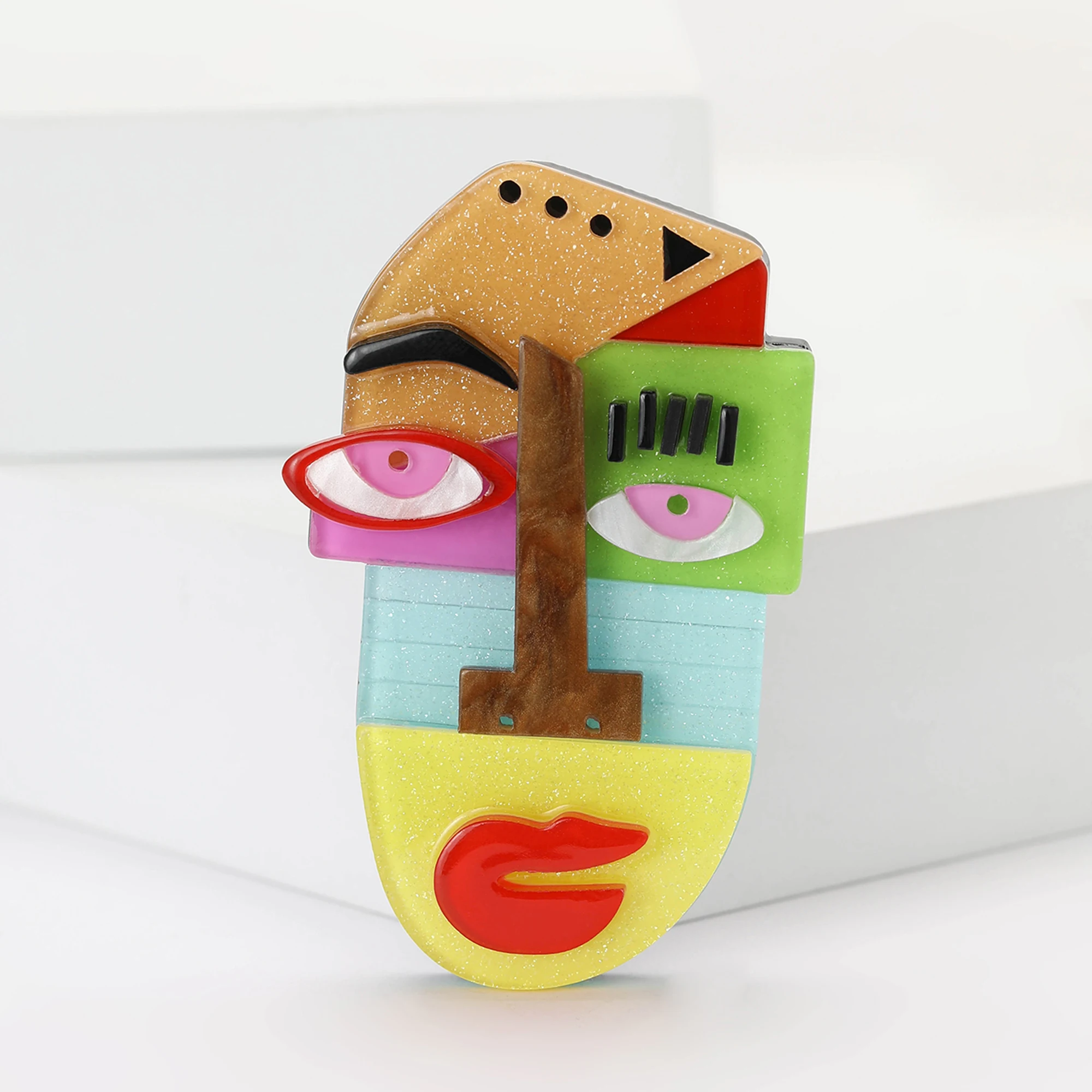 Acrylic Abstract Human Head Brooches for Women Unisex Character Pins Banquet Party Backpack Gifts Jewelry Accessories