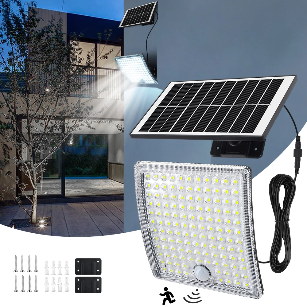 2er-Pack Solarleuchten für den Außenbereich, wasserdichte Flutlichter mit Bewegungssensor, 5 m Verlängerungskabel, Wandleuchte für Scheune, Hof, Garage, Pool