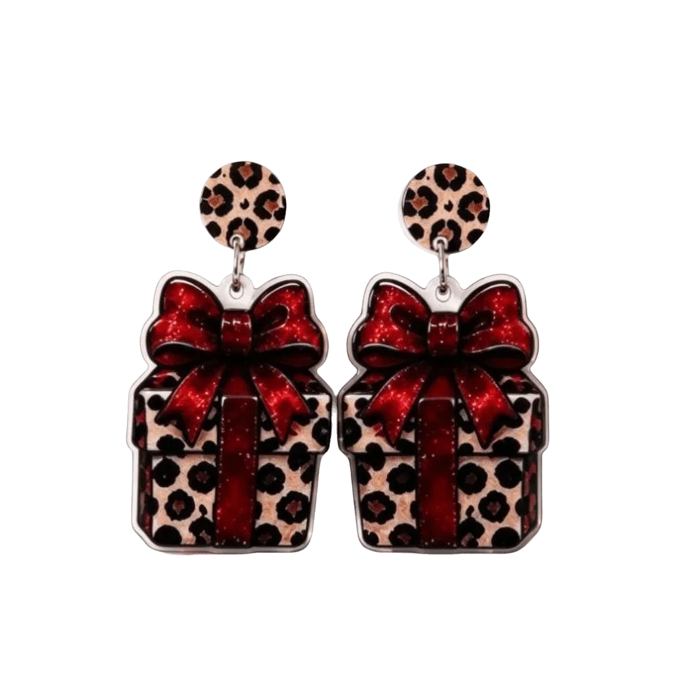 Elegant 2D Flat Acrylic Christmas Earrings Deer Xmas Tree Leopard Pendant Earrings Bow Gift Sock Ladies' Ear Jewelry Party