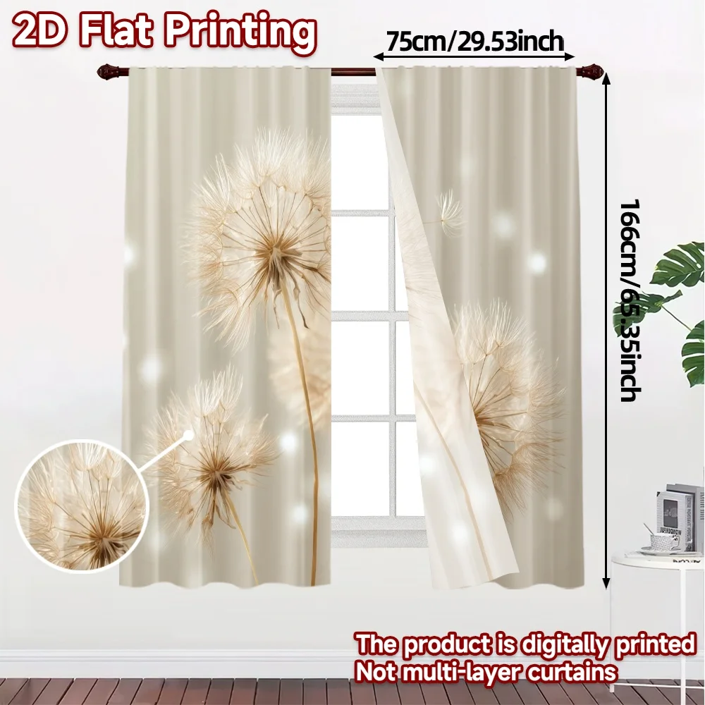 2pcs, 2D FLAT PRINTING Curtains (Without Rod) Dandelion Whispers Chic Chic Curtains Versatile Polyester Curtains Festive