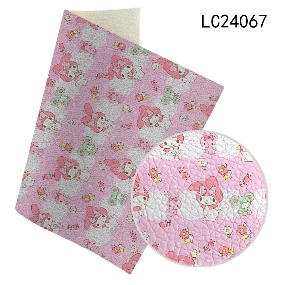 

Sanrio Melody Printed Lychee Faux Leather Sheets Synthetic Leather Fabric Roll for Earrings Hair Bows 30*136