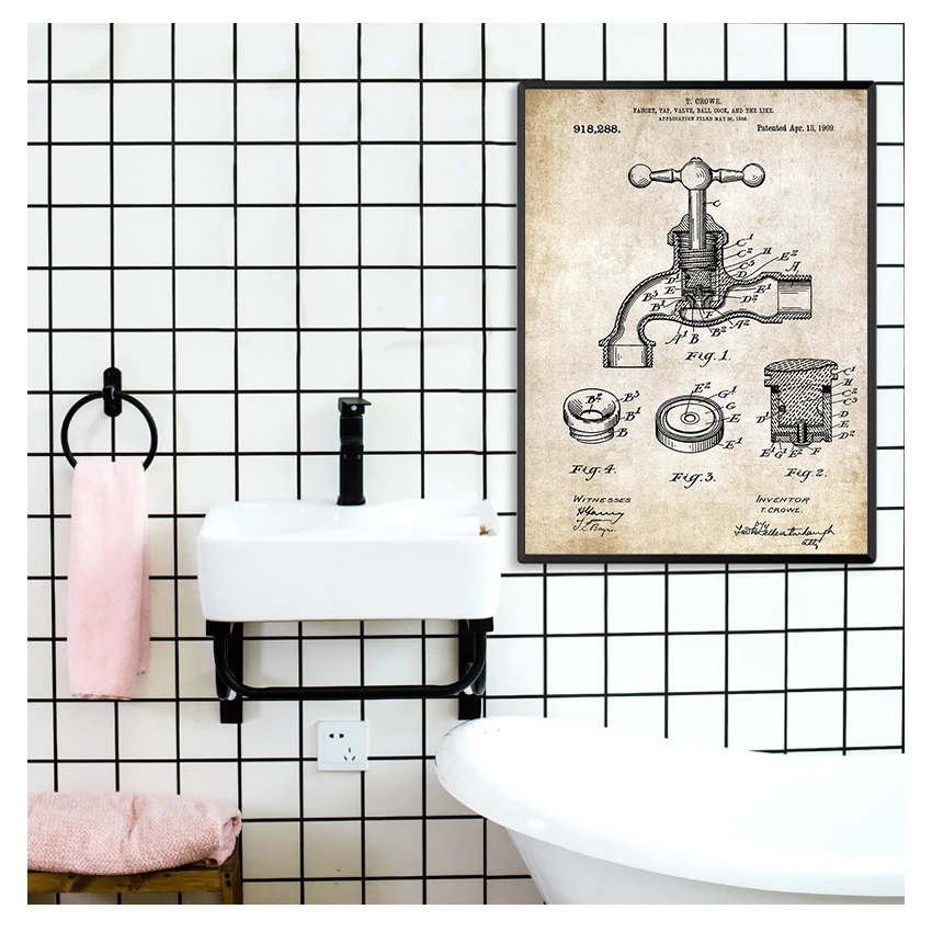 Paper Patent Poster Vintage Canvas Print Wall Art Picture Painting Modern Bathroom Decoration Industrial style Toothpaste Toilet