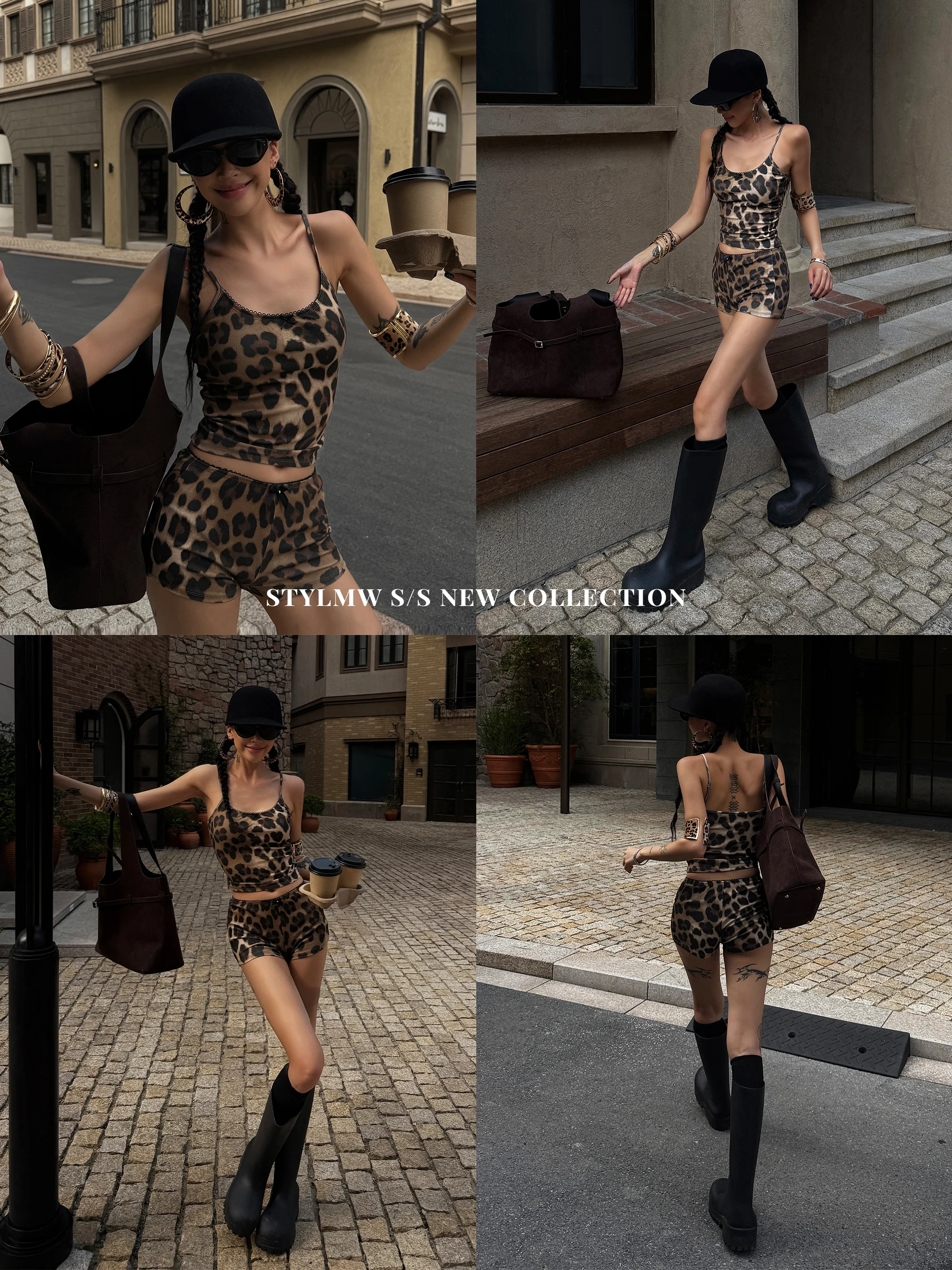 

Stylish Leopard Print Lace Trim Halter Short Set Women's New Casual High Waist Two-Piece Cotton Summer Fashion Streetwear