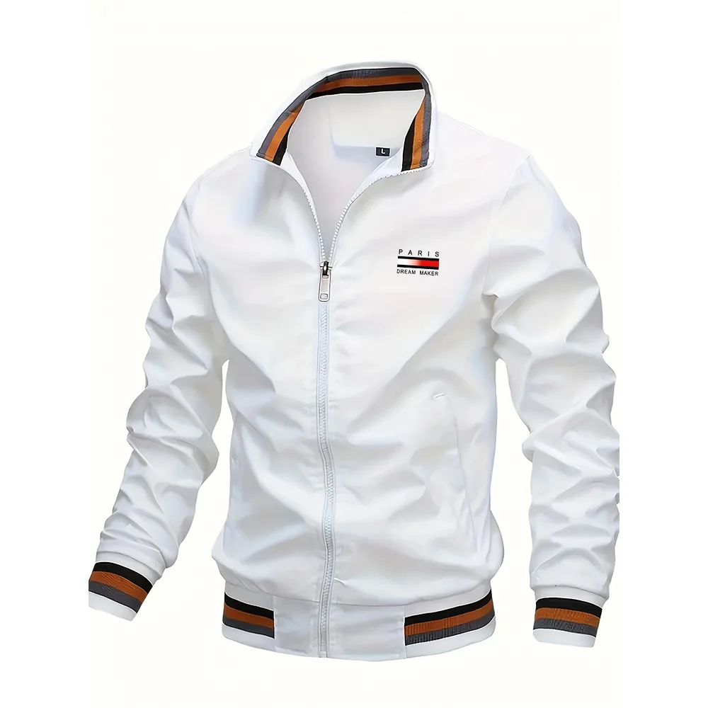 

Spring and autumn men's new high-quality printed casual hooded jacket, outdoor windproof and water-resistant zipper sports coat