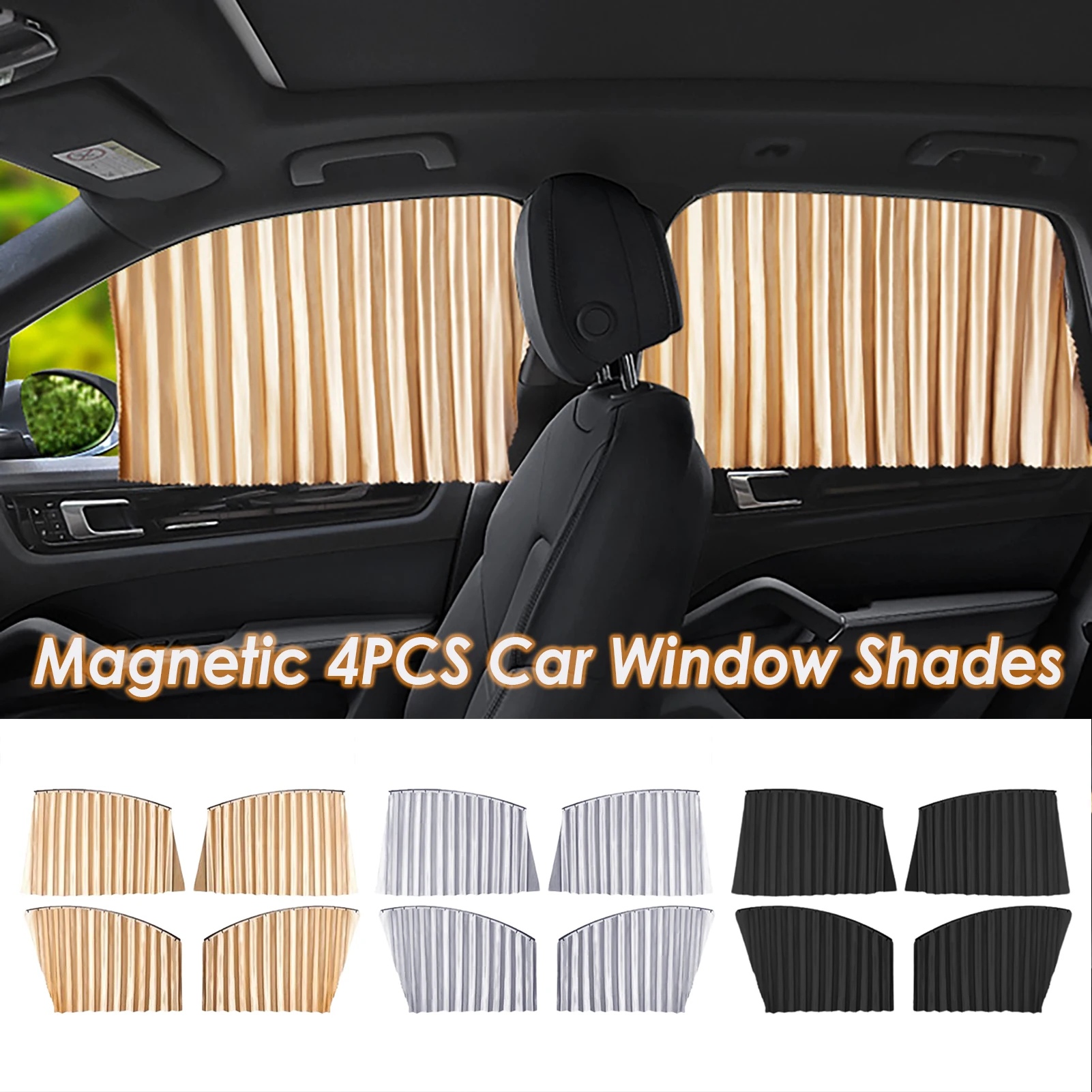 

Car Sunshade Curtains Side Window Shade Magnetic Privacy Sun Shades Travel Accessories 4-Piece Set For Front & Rear Windows Fits