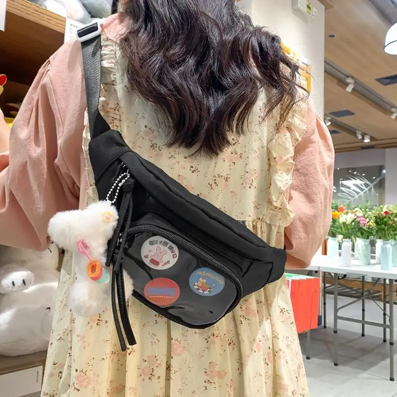 Borsa da petto coreana Sle Bangle Bae Borsa da donna Spor Girl Borsa a tracolla Borsa da vita per il tempo libero per studenti Materiale in nylon morbido con cerniera Cl...