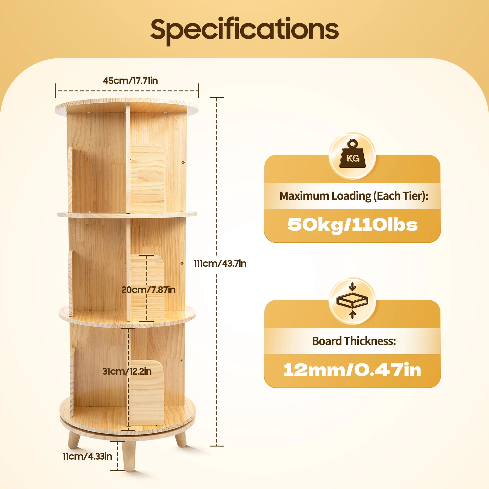 

3-Tier Rotating Bookshelf Organizer Modern 360°Rotating Storage Rack Display Holder Stand Floor Standing Multi-Functional