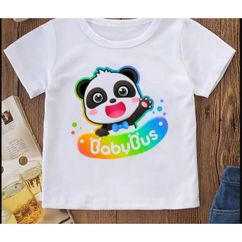 Babybus panda impressão t-shirt para meninas e meninos, melhores roupas para crianças, manga curta verão, roupas infantis Harajuku Kawaii, arco-íris