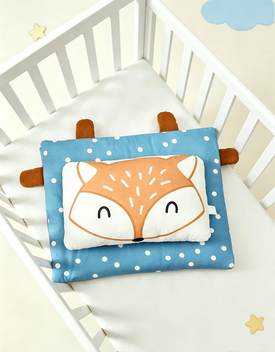 

1pc Fox Shaped Baby Pillow + 1pc Polka Dot Quilt, Soft And Comfortable
