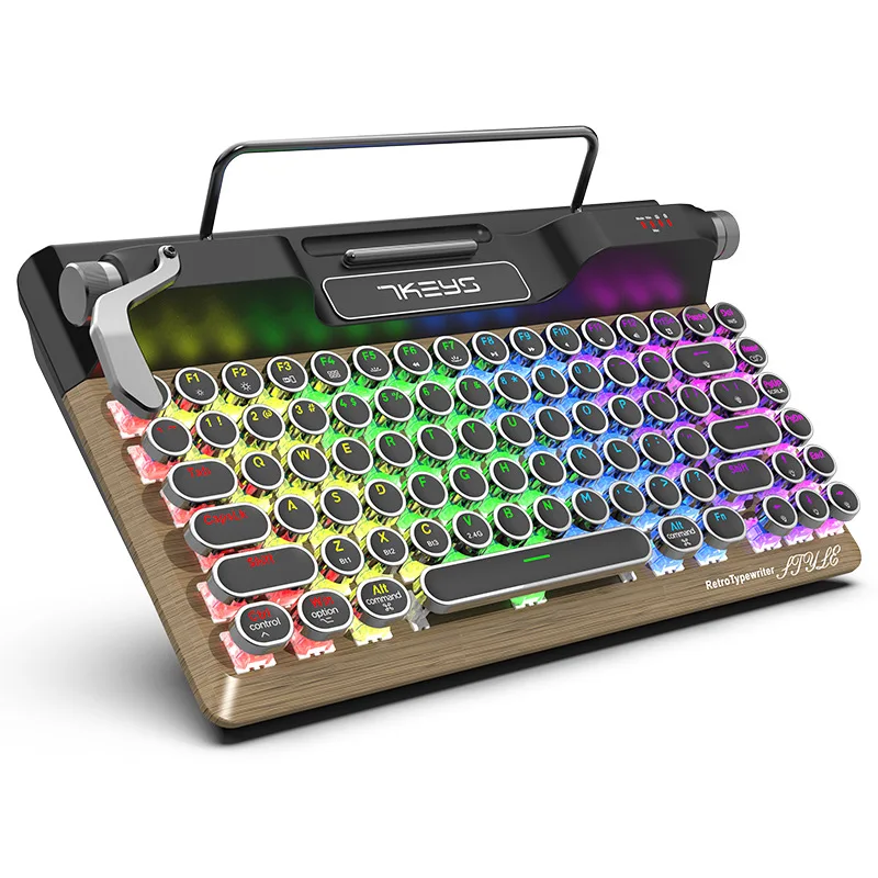 

Ретро-клавиатура для пишущей машинки со RGB-подсветкой, три режима подключения, винтажная панк-круглая клавиатура с клавишами для настольного ПК/ноутбука
