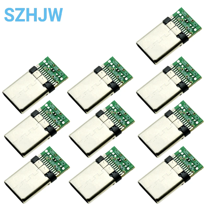 10-50PCS USB 3.1 ประเภท-C 24 Pins ชาย/หญิงซ็อกเก็ต Receptacle อะแดปเตอร์บัดกรีลวดและสายสนับสนุนบอร์ด PCB