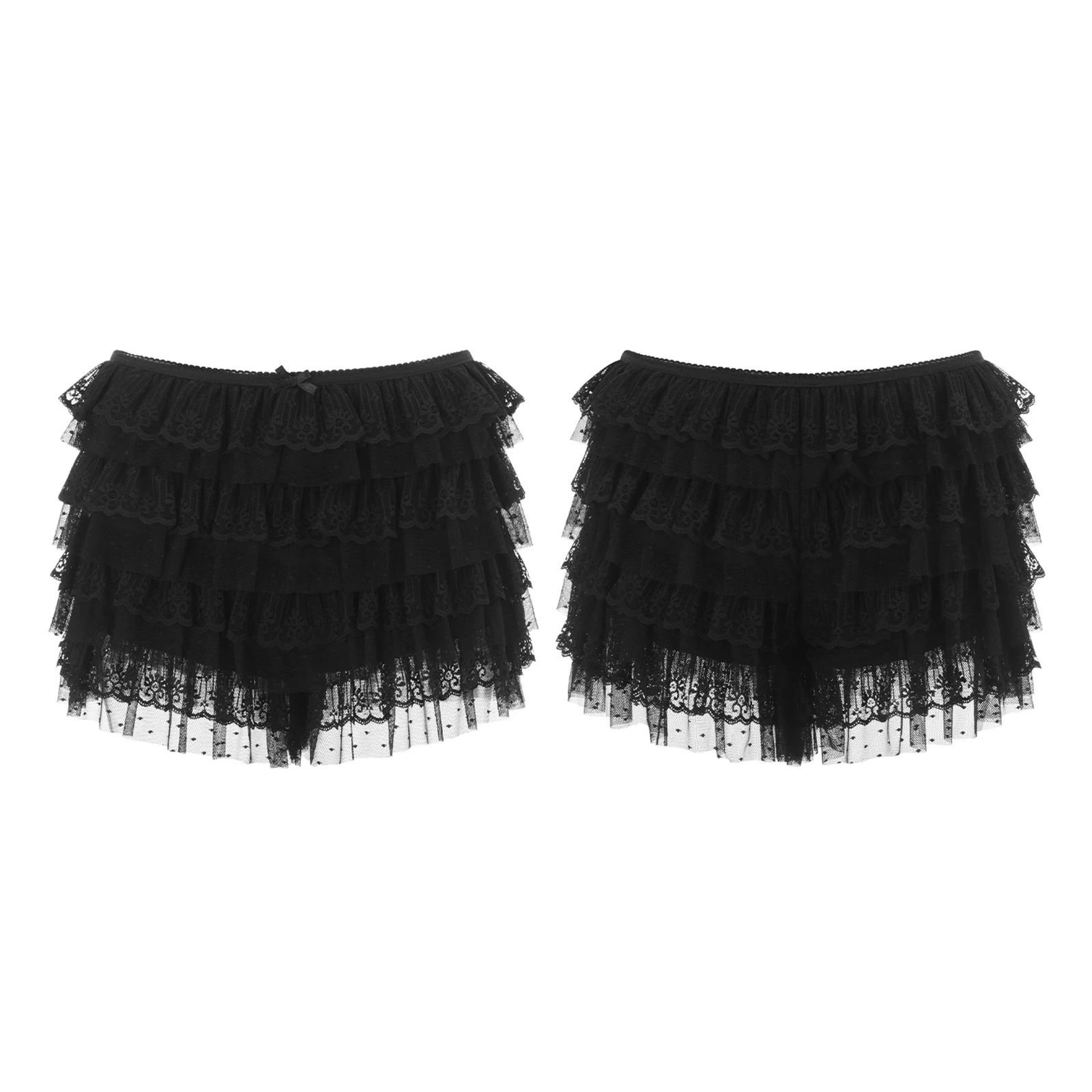 Combhasaki Damen y2k kawaii elegante einfarbige Fairycore Rüschen Spitze geschichtet elastische Bloomers mit niedriger Taille kurze Hosen Streetwear